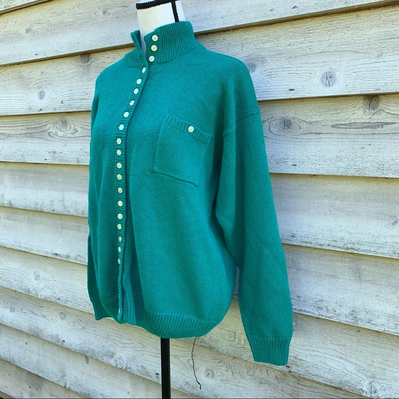 Vintage 90s Solid Print Micro Button Down Long Sleeve Mock Neck Cardigan Sweater - Picture 3 of 16